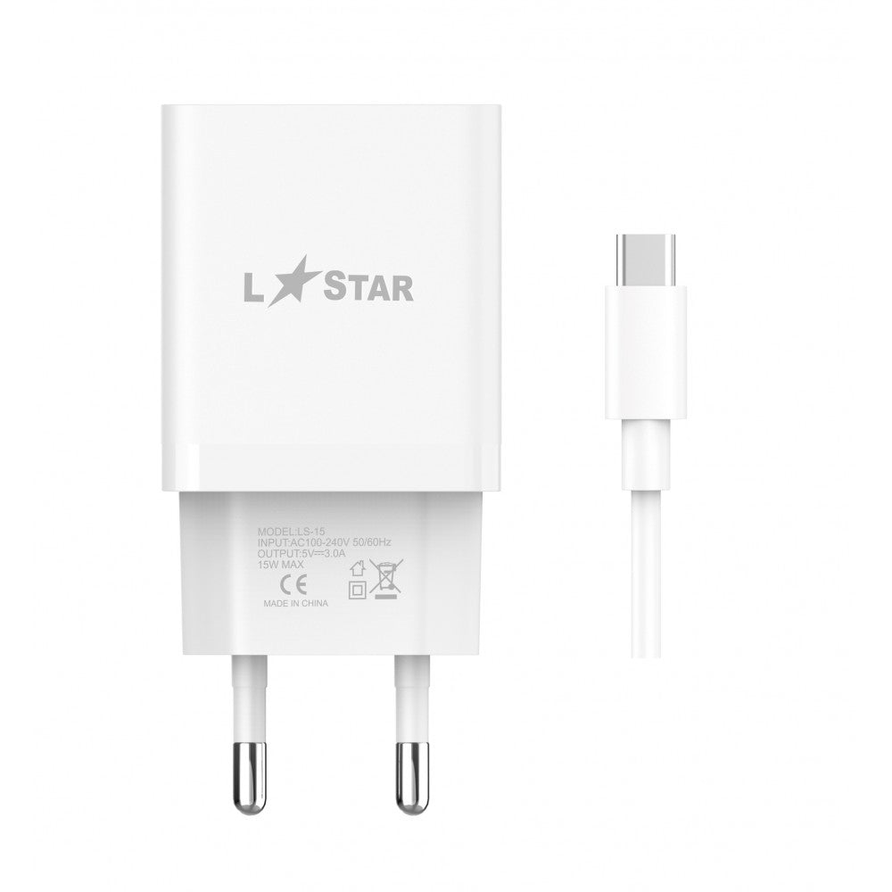 LSTAR LS-15 2в1 15W USB порт+кабел USB към Type-C