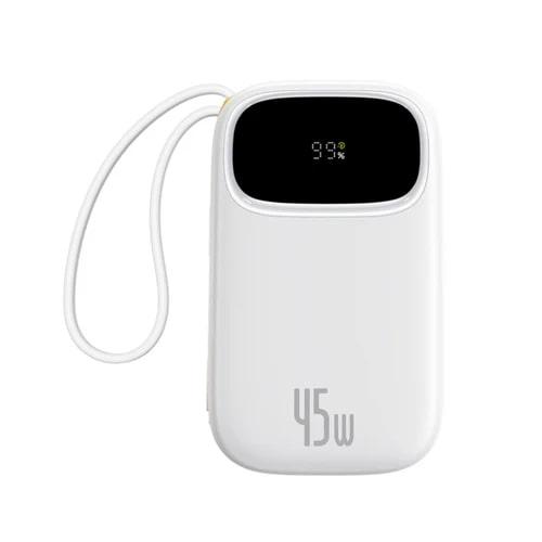 BASEUS Power Bank 10000 mAh, 45W + вградени кабели C + L, EnerFill FC31 Qpow 3 /бял/ - E0028C01