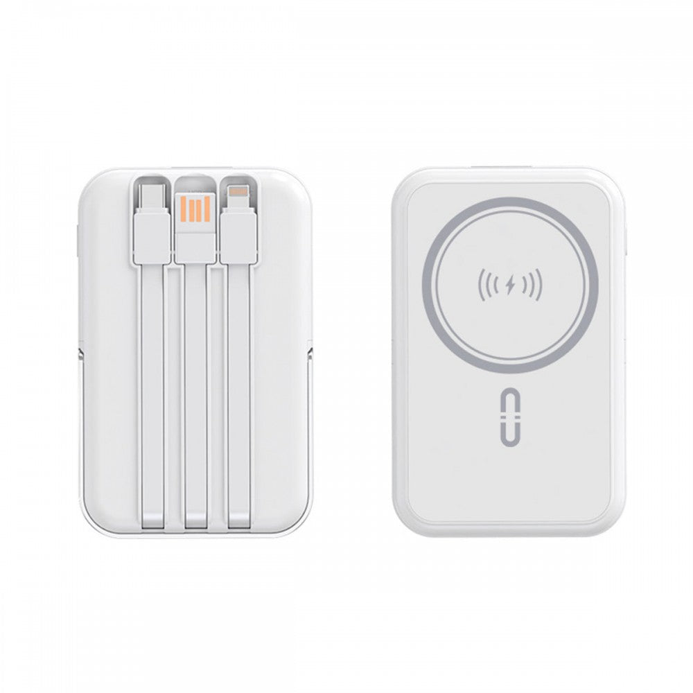 NJ25 PD 20W Magsafe с LED индикатор БЯЛ 2 кабела USB-C и Lightning 10,000MAH Безжично Зареждане