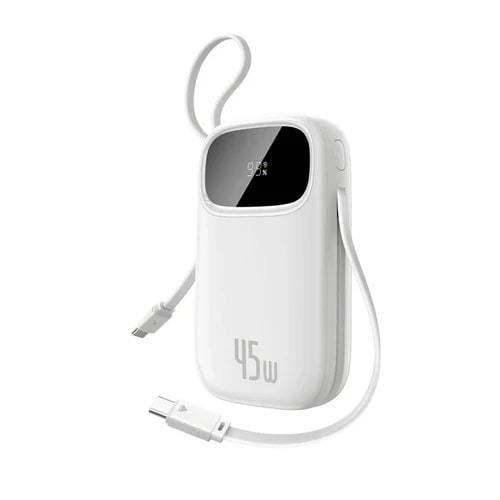 BASEUS Power Bank 10000 mAh, 45W + вградени кабели C + L, EnerFill FC31 Qpow 3 /бял/ - E0028C01