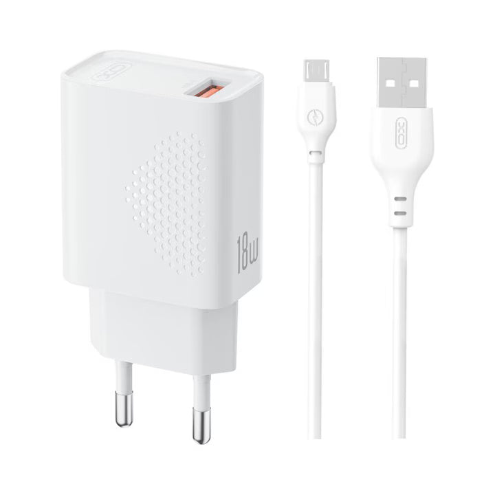 XO 220V 18W, USB-A + кабел USB-A - Micro, L159 /бял/