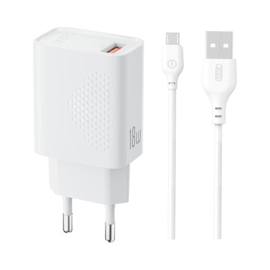 XO 220V 18W, USB-A + кабел USB-A - Micro, L159 /бял/